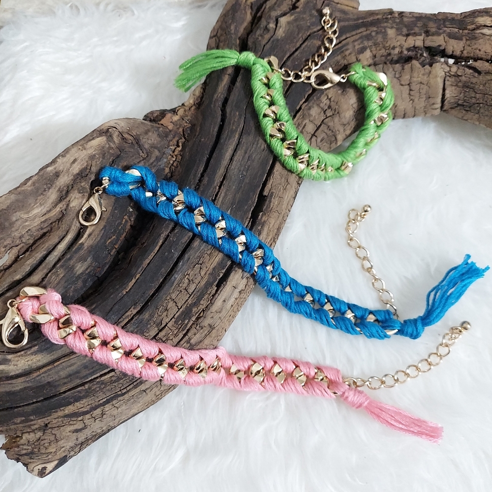 B211 Woven Tassel Back Thick Gold Bracelet